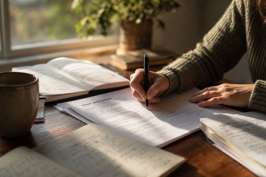 Grant Application Being Written By Hands