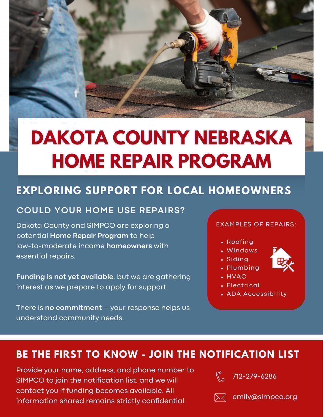 Flyer promoting Dakota County Nebraska Home Repair Program with details of program