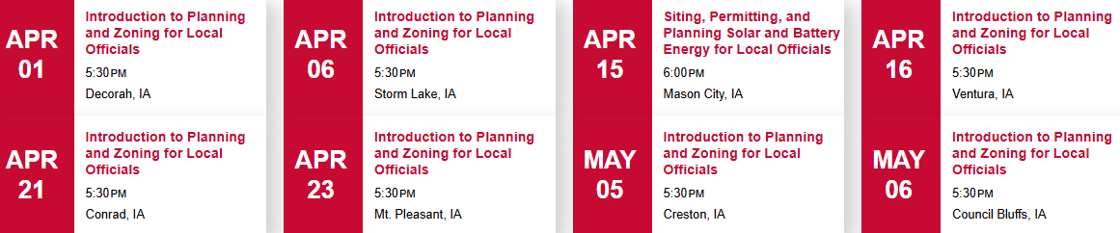 ISU Intro to Planning and Zoning calendar dates for training with location and dates