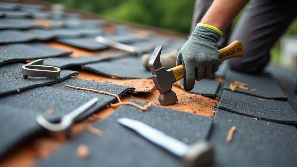 Photo of a contractor removing shingles from roof