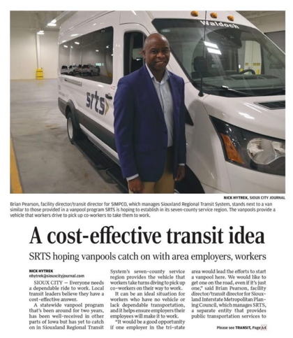 Sioux City Journal Article on SRTS Vanpool Service